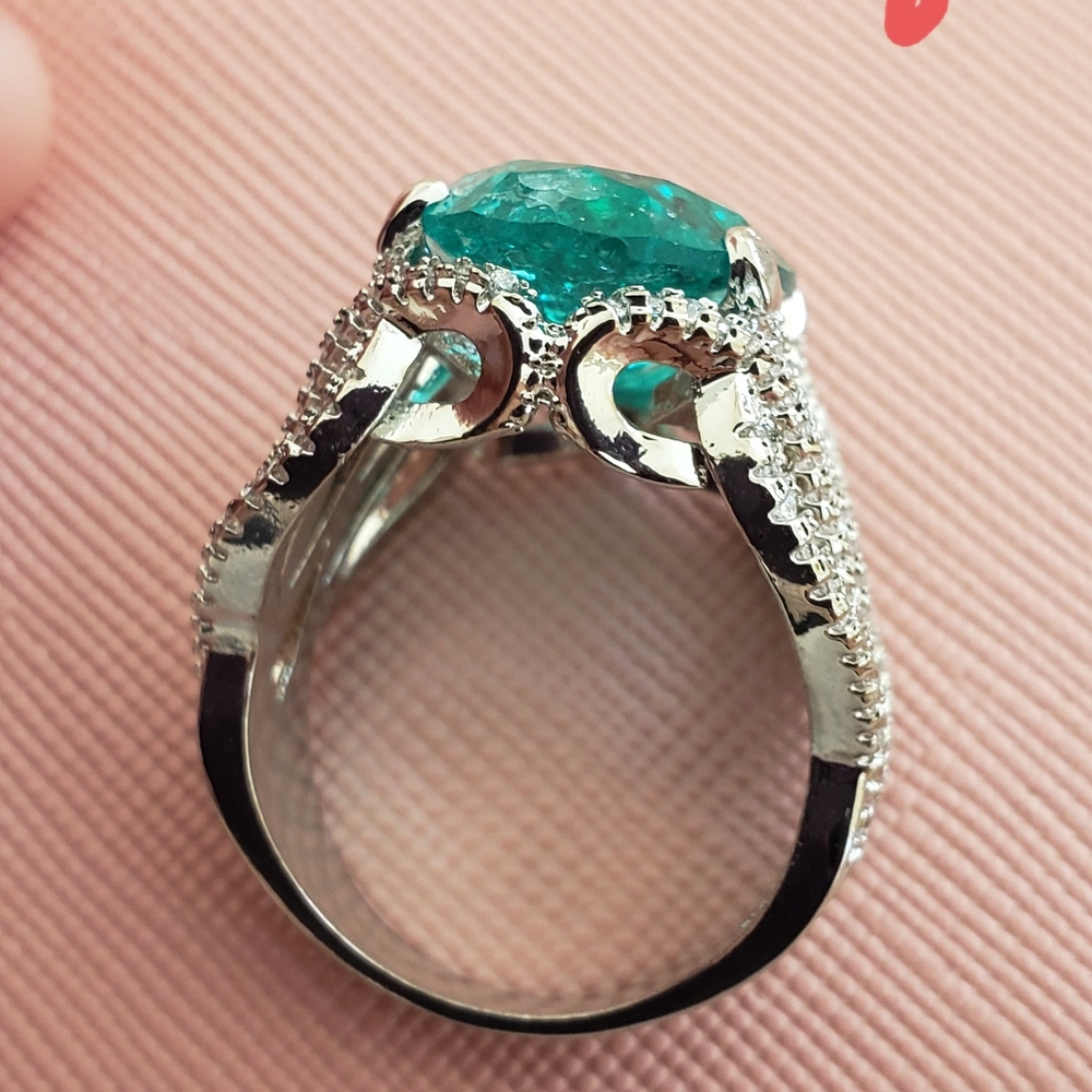 925 SILVER PLATED GREEN PARAIBA RING - Picture 6 of 10